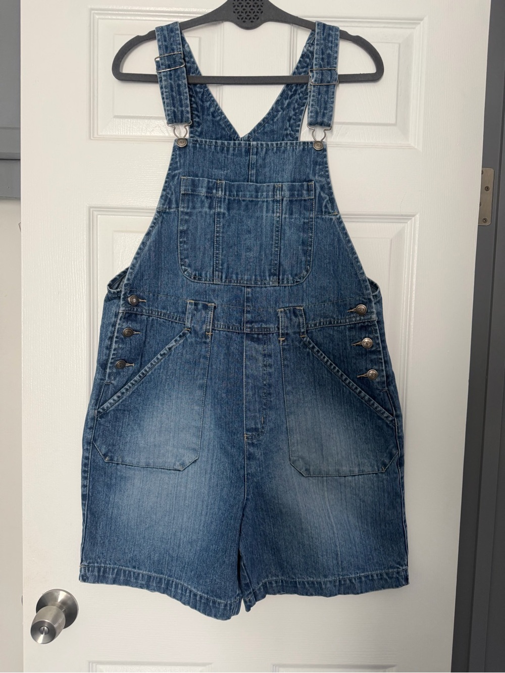 Disney Y2K Denim Shortalls Overalls Medium 100% Cotton Blue Jean Logo Hardware
